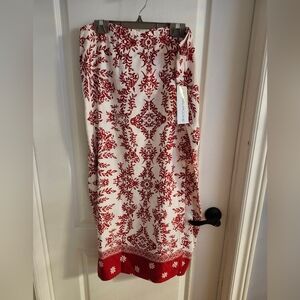 Red & White Printed Midi Skirt